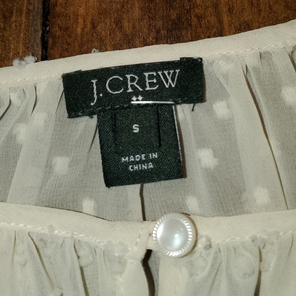 J. Crew Small Balloon Sleeve Sheer Textured Cream Long Sleeve Top - Picture 4 of 11